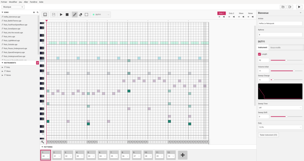 Le piano roll de GB Studio